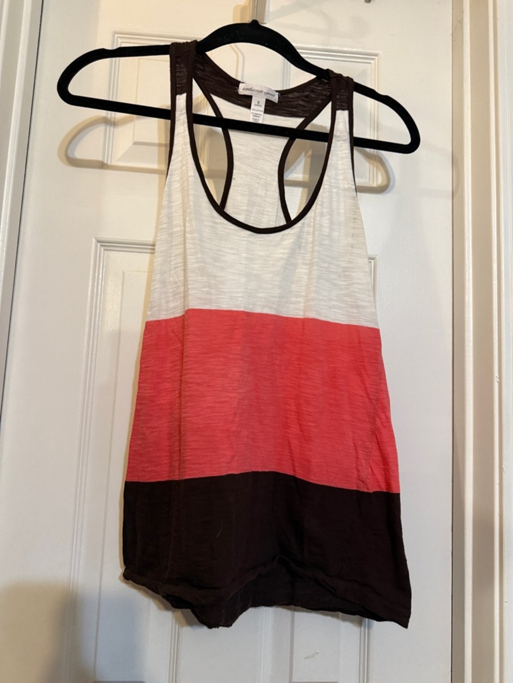 Ambiance Coral White and Brown Colorblock Racerback Tank